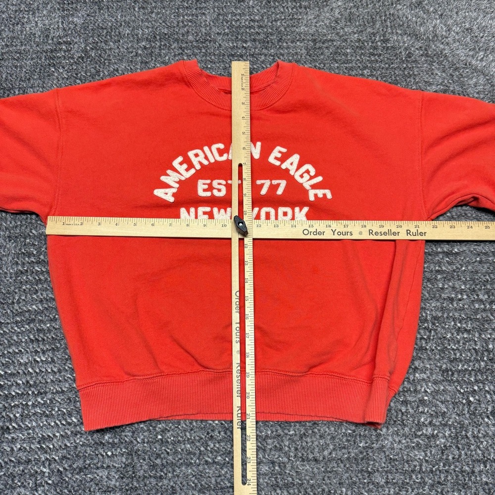 American Eagle Womens Sweatshirt Pullover S Red Orange Graphic Logo Crewneck - Picture 8 of 8